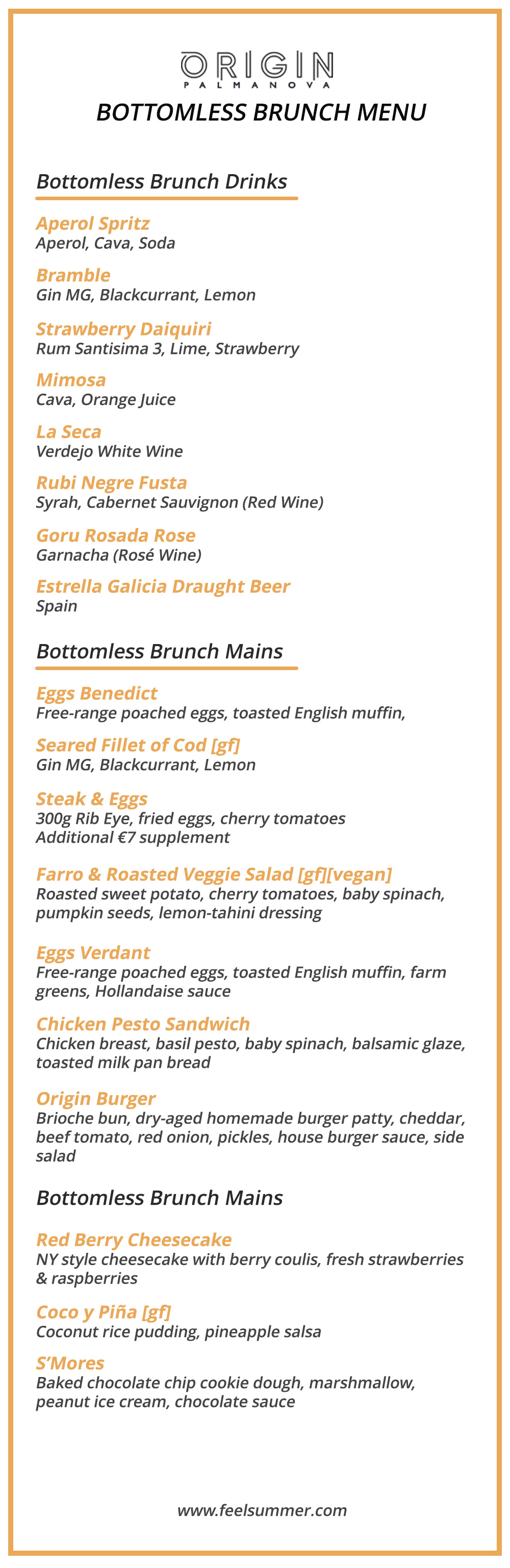 bottomless brunch Origin Palmanova 2025